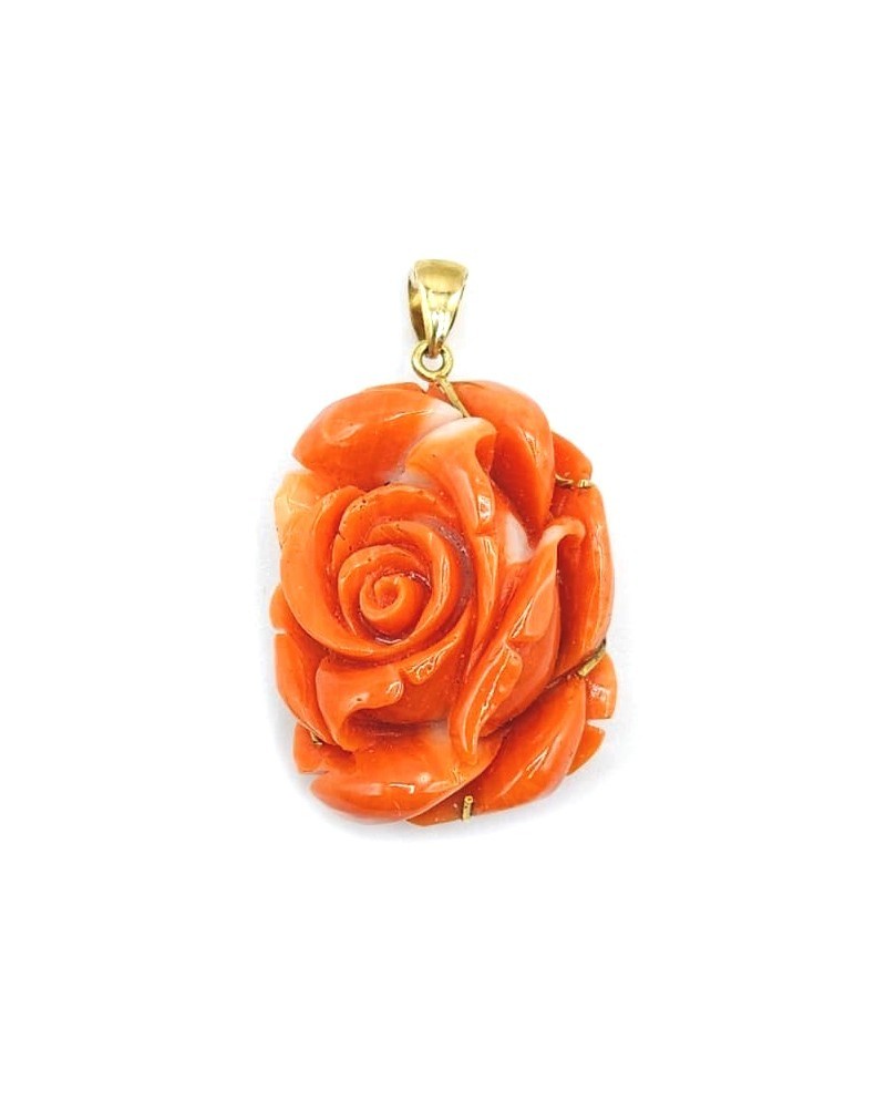 Pink Cameo Pendant Casella Gioielli in Red Coral with Yellow Gold Setting