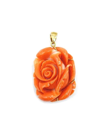 Ciondolo Cammeo Rosa Casella Gioielli in Corallo Rosso con Montatura in Oro Giallo