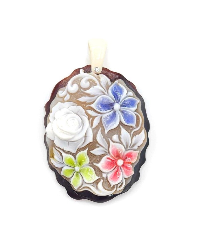 Sardonyx Shell Cameo Jewelry Casella with Enamelled Flowers