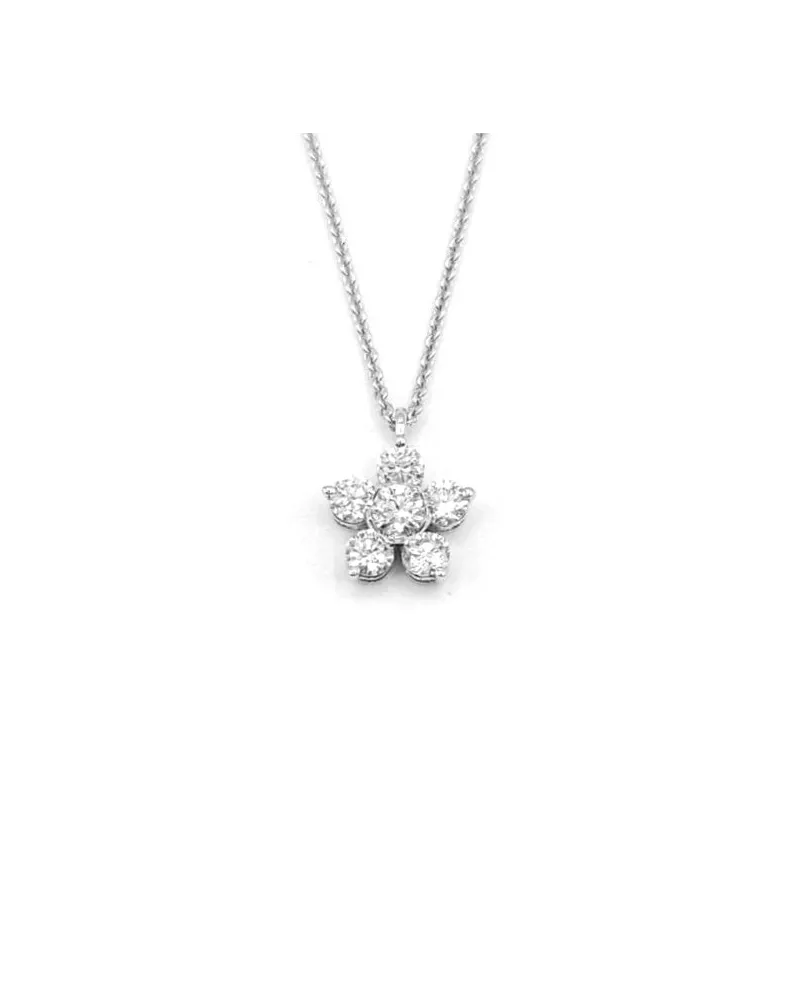 Collana Leo Pizzo in Oro Bianco con Fiore di Diamanti Bianchi