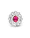 Bague Crivelli en or blanc avec diamants en forme de goutte et rubis ovale