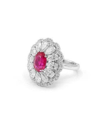 Crivelli White Gold Ring with Drop-Shaped Diamonds and Oval Ruby