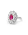 Anello Crivelli in Oro Bianco con Diamanti a Goccia e Rubino Ovale