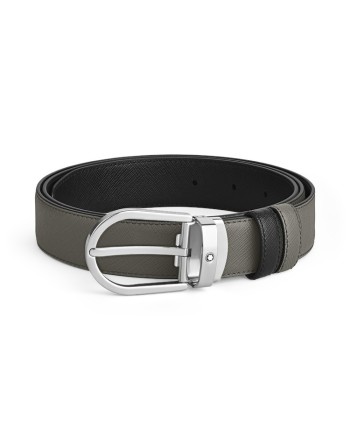Ceinture Montblanc réversible en cuir gris moyen/noir avec boucle en fer à cheval 30 mm
