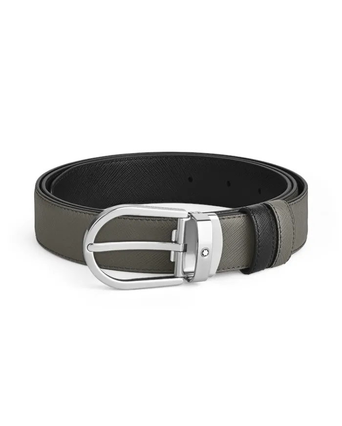 Montblanc Reversible Leather Belt Medium Grey/Black with Horseshoe Buckle 30 mm