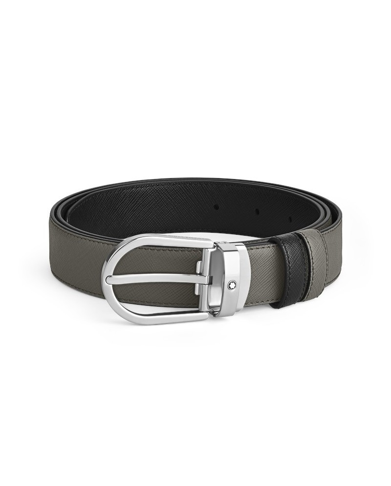 Ceinture Montblanc réversible en cuir gris moyen/noir avec boucle en fer à cheval 30 mm