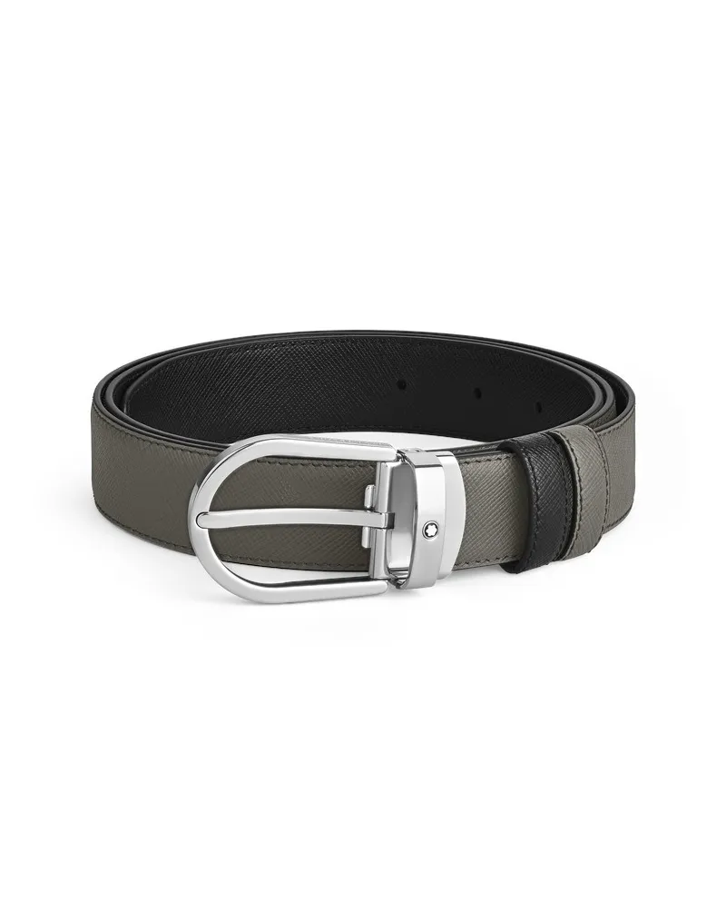 Montblanc Reversible Leather Belt Medium Grey/Black with Horseshoe Buckle 30 mm