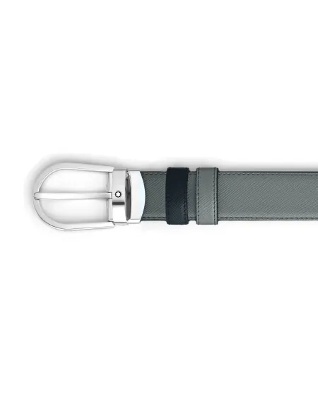 Cintura Montblanc in Pelle Reversibile Grigio Medio/Nero con Fibbia a Ferro di Cavallo 30 mm