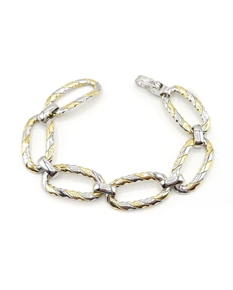Bracciale Casella Gioielli in Oro Bicolore con Maglie Larghe Intrecciate