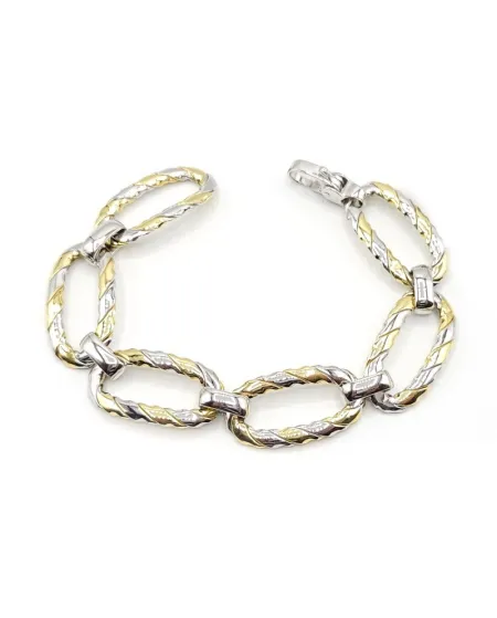 Bracciale Casella Gioielli in Oro Bicolore con Maglie Larghe Intrecciate