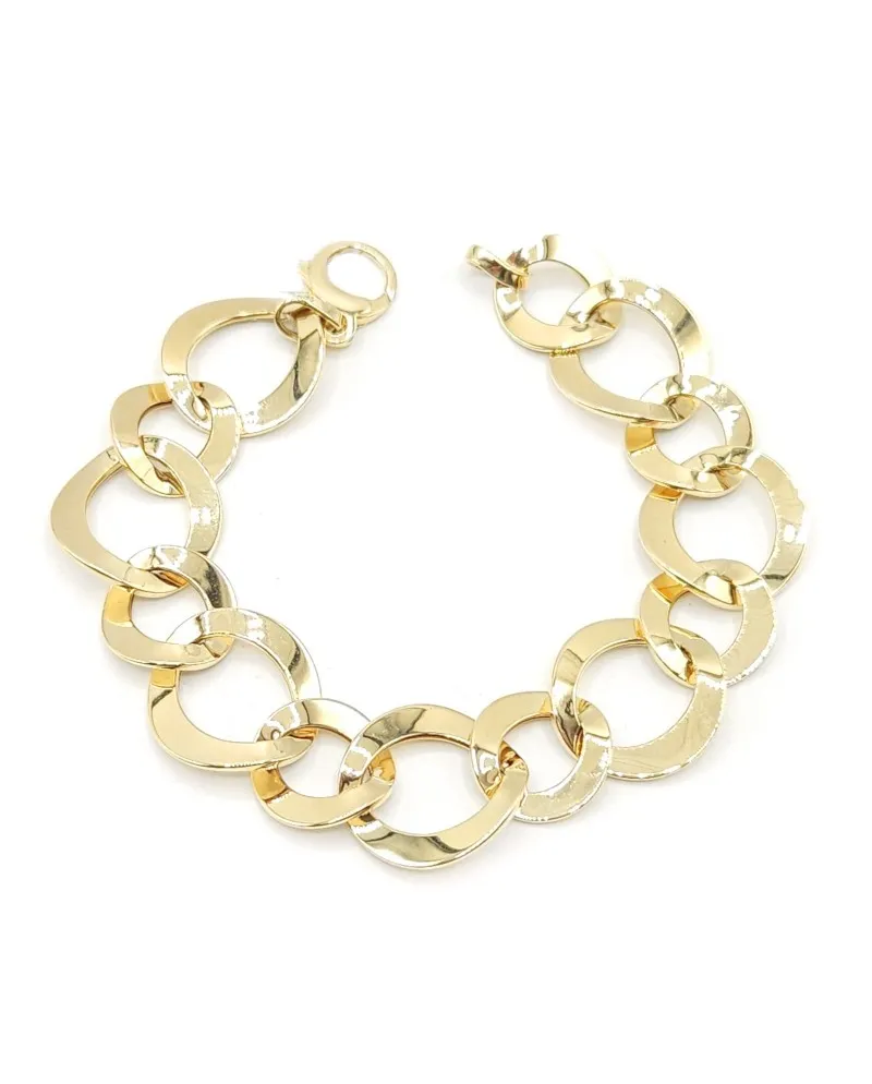 Bracciale Casella Gioielli in Oro Giallo con Maglie Larghe Piatte