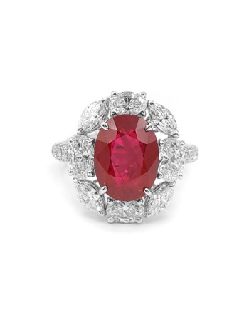 Bague Crivelli en or blanc avec diamants et rubis ovale