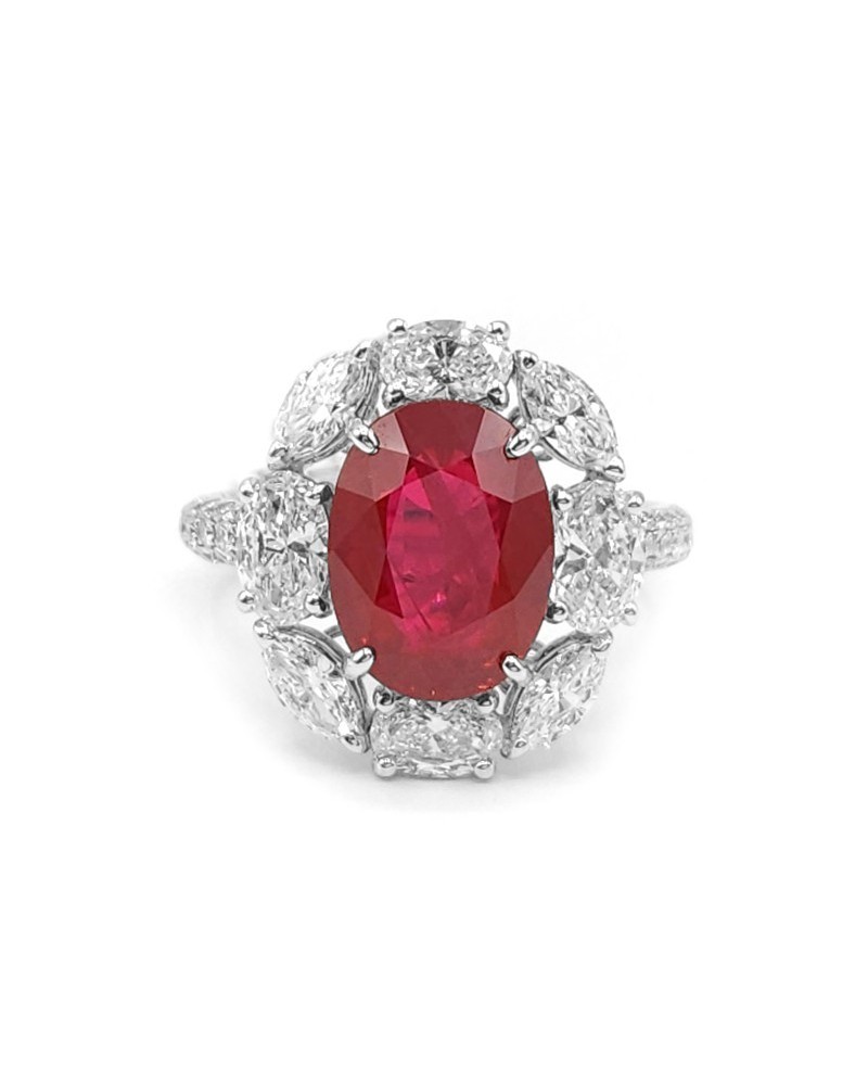 Crivelli White Gold Ring with Diamonds and Oval Ruby