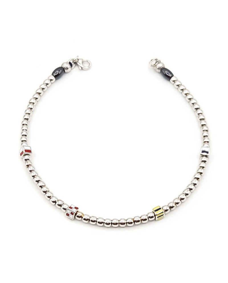 Bracciale Casella Gioielli in Oro Bianco con Bandiere Nautiche