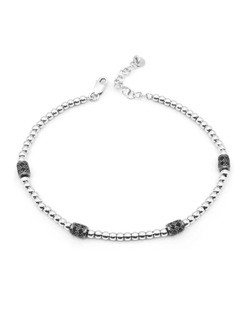 Bracciale Casella Gioielli in Oro Bianco con Zirconi Neri