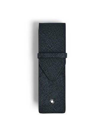 Étui Montblanc Sartorial en cuir tweed bleu pour deux instruments d'écriture