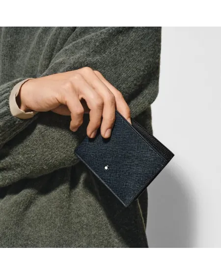 Portefeuille Montblanc Sartorial 6cc en cuir tweed bleu
