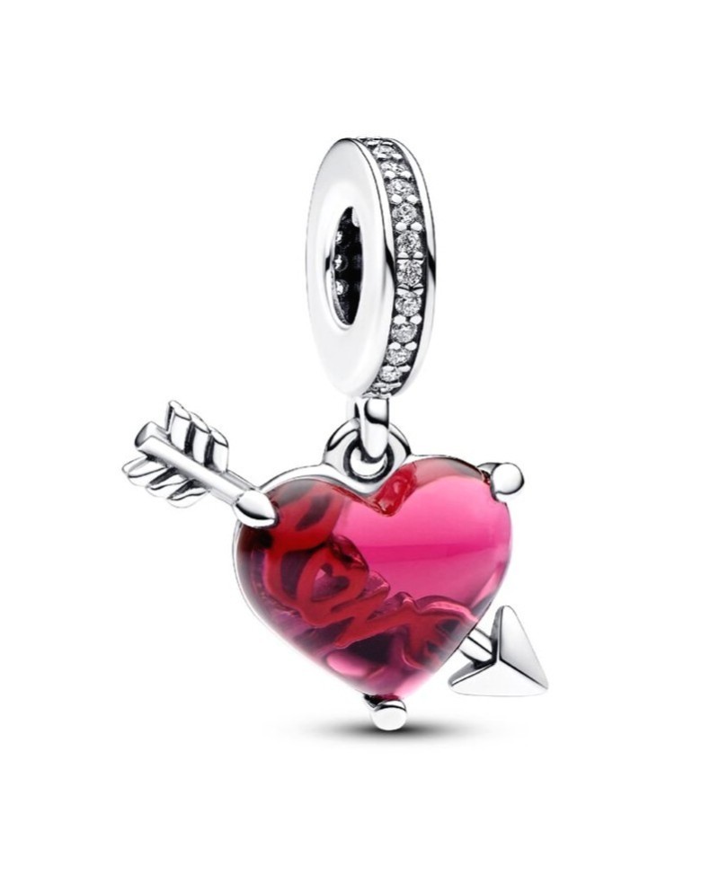 Pandora Heart with Arrow Murano Glass Pendant Charm