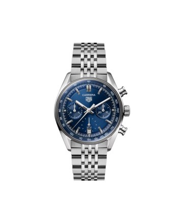 Montre chronographe automatique Tag Heuer Carrera Glassbox bleue avec bracelet en acier