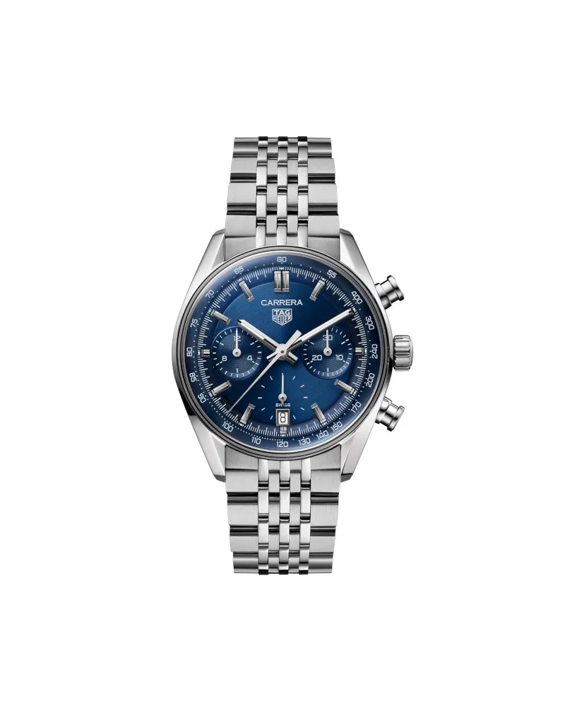 Cronografo Automatico Tag Heuer Carrera Glassbox Blu con Cinturino in Acciaio