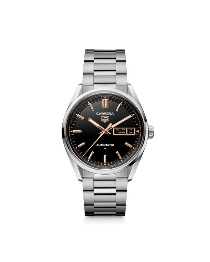 Montre Tag Heuer Carrera Day-Date avec cadran noir et bracelet en acier 41 mm