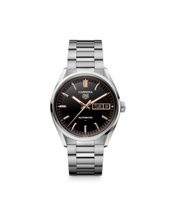 Tag Heuer Carrera Day-Date Watch with Black Dial and Steel Strap 41mm
