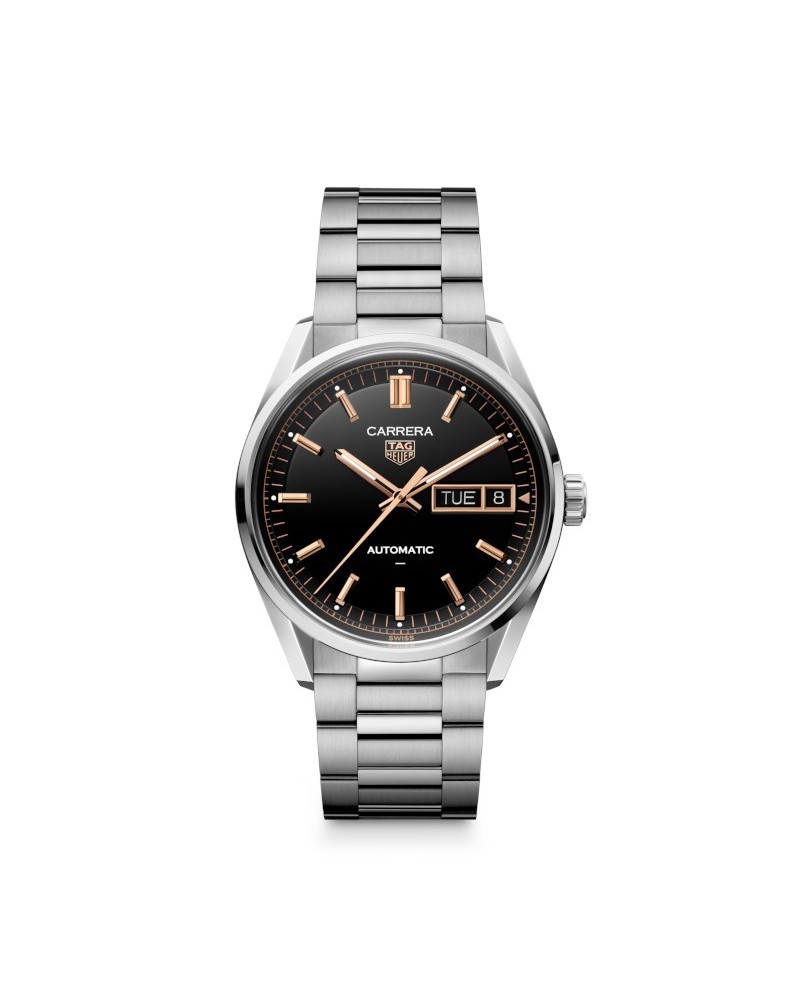 Montre Tag Heuer Carrera Day-Date avec cadran noir et bracelet en acier 41 mm