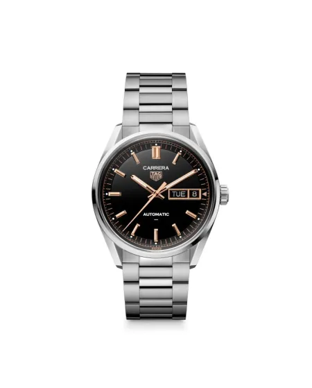 Orologio Tag Heuer Carrera Day-Date con Quadrante Nero e Cinturino in Acciaio 41 mm