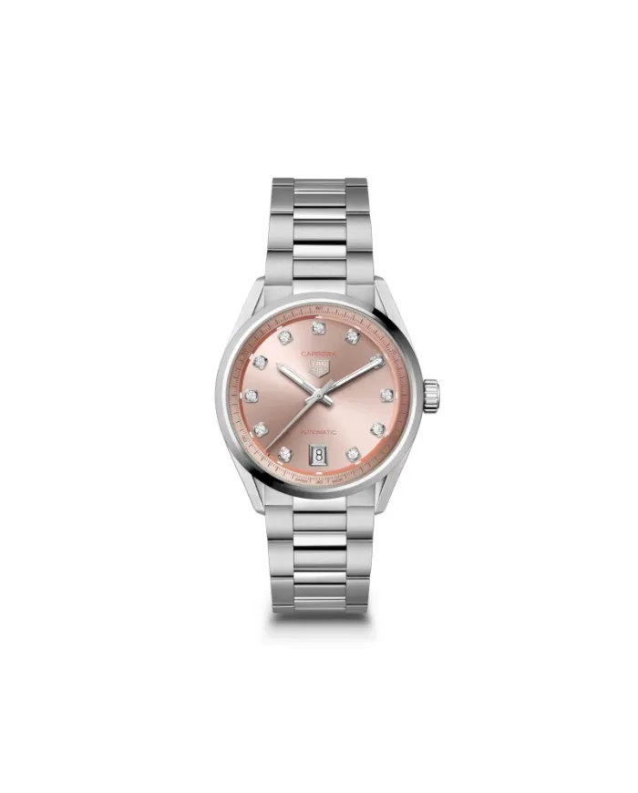 Montre Tag Heuer Carrera 36 mm avec cadran rose et diamants