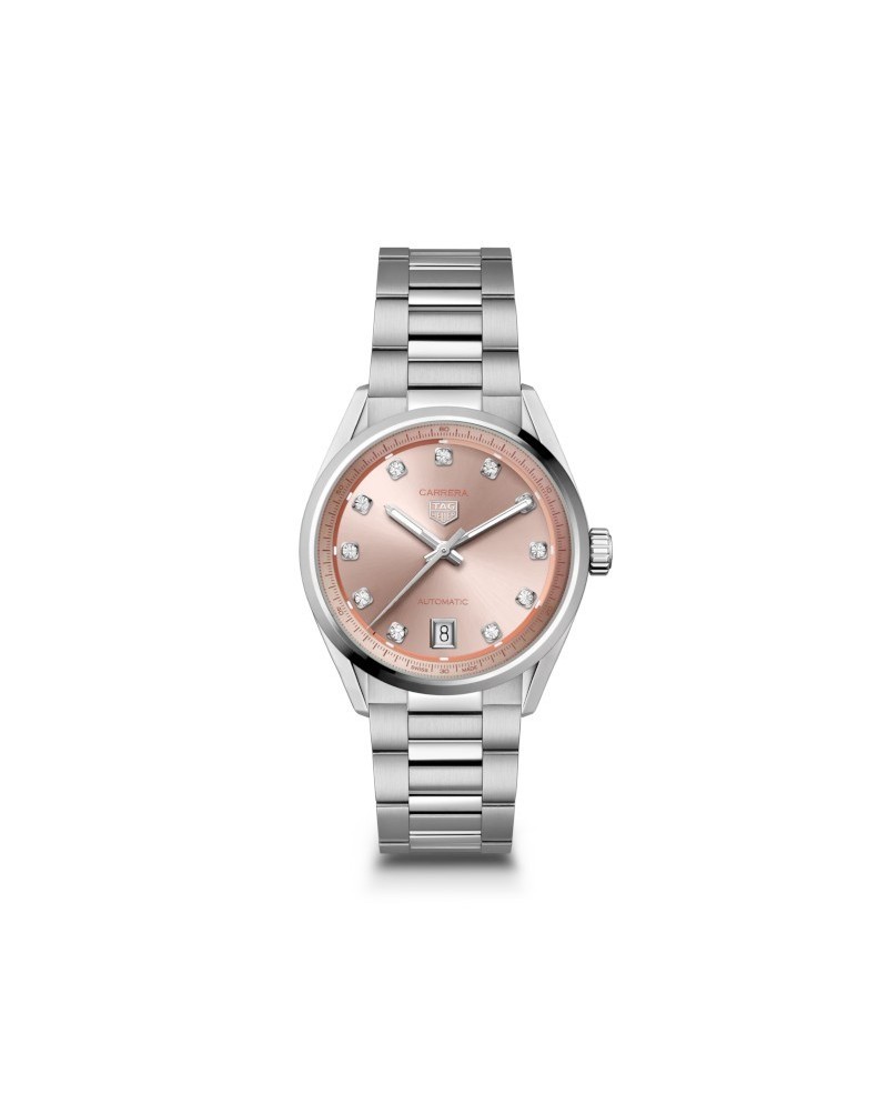Tag Heuer Carrera 36mm Watch with Pink Dial and Diamonds