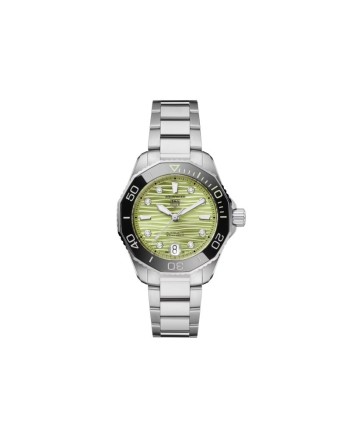 Montre Tag Heuer Aquaracer Professional 300 verte 36 mm avec diamants et bracelet en acier