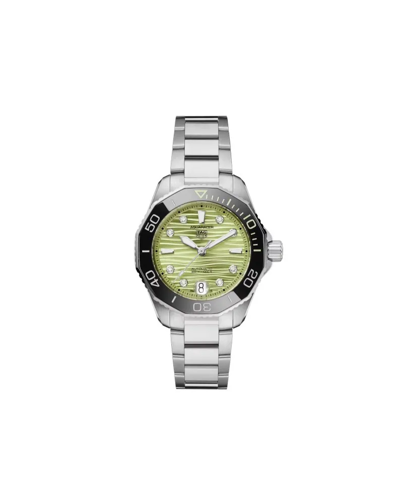 Montre Tag Heuer Aquaracer Professional 300 verte 36 mm avec diamants et bracelet en acier Montre Tag Heuer Aquaracer Professional 300 verte 36 mm avec diamants et bracelet en acier