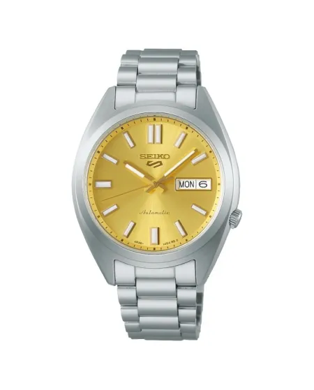 Seiko 5 Sports Watch Yellow Dial Steel Strap