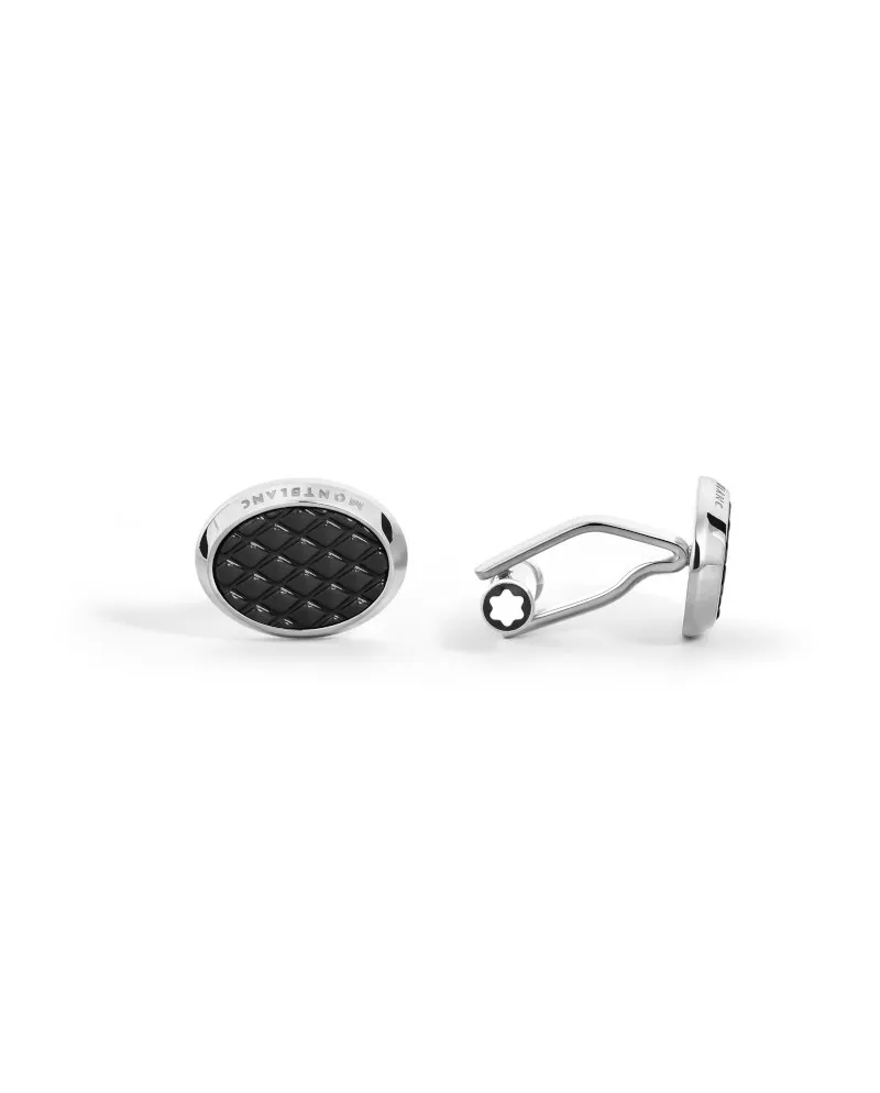 Montblanc Meisterstuck Oval Cufflinks in Steel with Black Lacquer Inlay