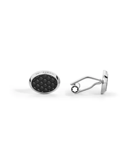 Montblanc Meisterstuck Oval Cufflinks in Steel with Black Lacquer Inlay