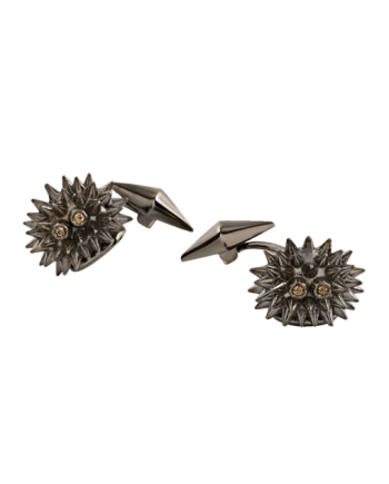 Boutons de manchette Hérisson Chantecler Et Voilà en argent bruni avec diamants bruns