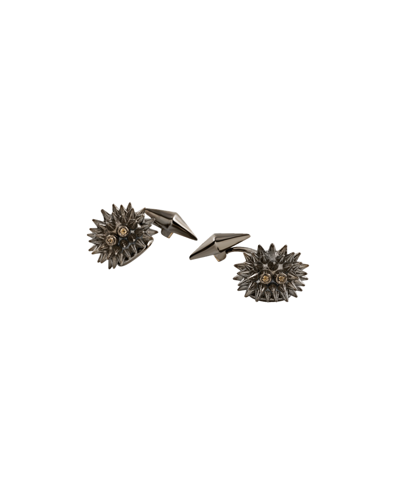 Boutons de manchette Hérisson Chantecler Et Voilà en argent bruni avec diamants bruns