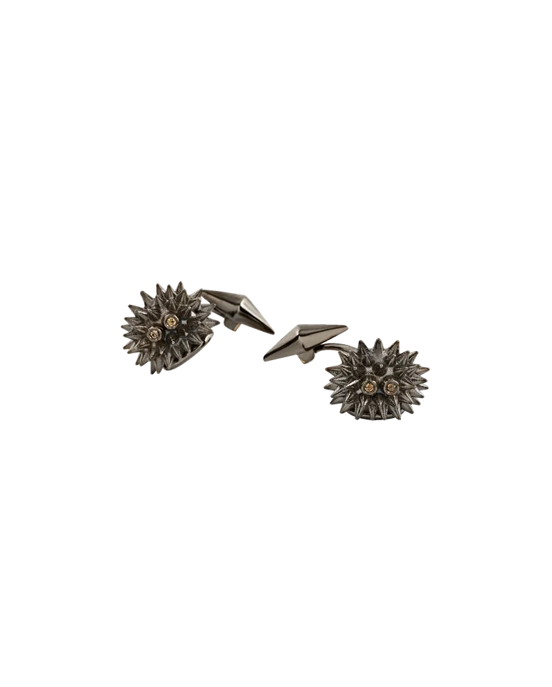 Boutons de manchette Hérisson Chantecler Et Voilà en argent bruni avec diamants bruns