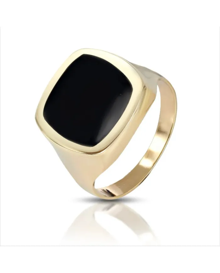 Bague homme Dana en or jaune avec émail noir