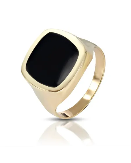 Dana Men's Ring in Yellow Gold with Black Enamel