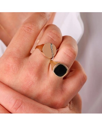 Dana Men's Ring in Yellow Gold with Black Enamel