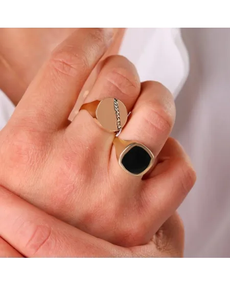 Anello da Uomo Dana in Oro Giallo con Smalto Nero