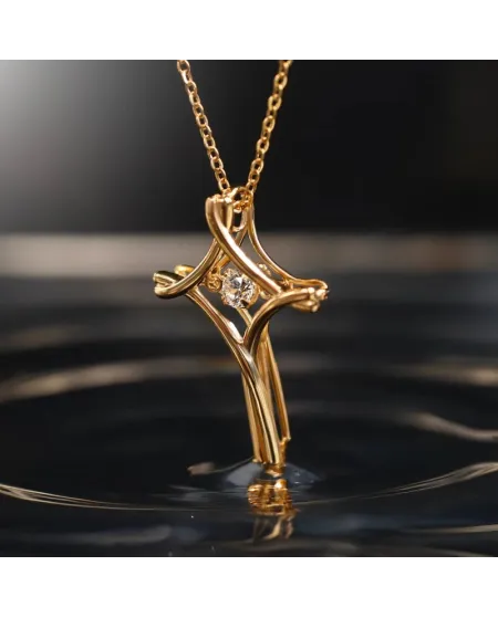 Dana Eternelle Yellow Gold Necklace with Cross and Stones