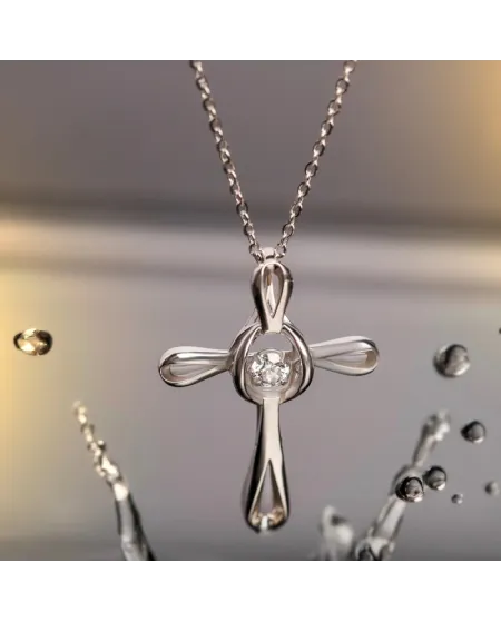 Dana Eternelle White Gold Necklace with Cross and Stones