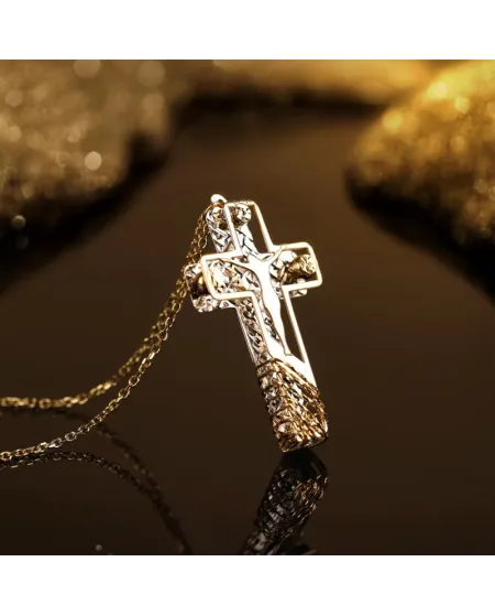 Dana Corpus Lux Necklace in Two-Tone Gold with Cross