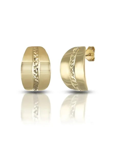 Dana Yellow Gold Stud Earrings with Diamond Stripe