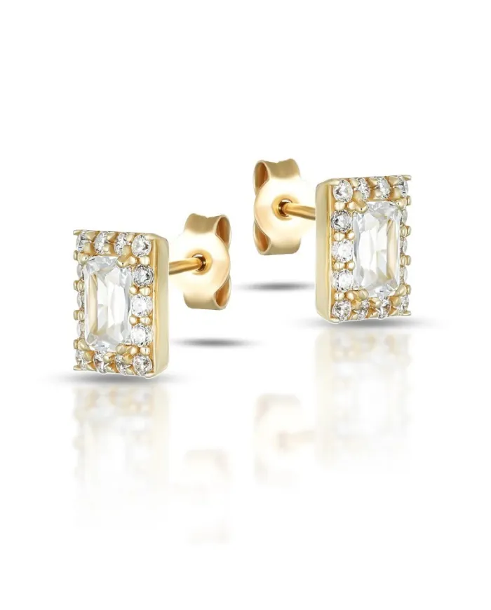 Orecchini a Lobo Dana in Oro Giallo con Punto Luce Swarovski Contornato