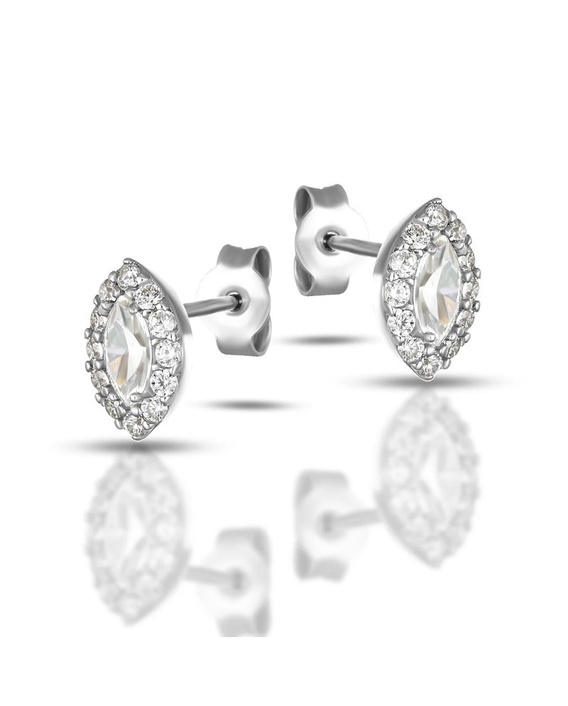 Dana Stud Earrings in White Gold with Swarovski Crystal Point Surround