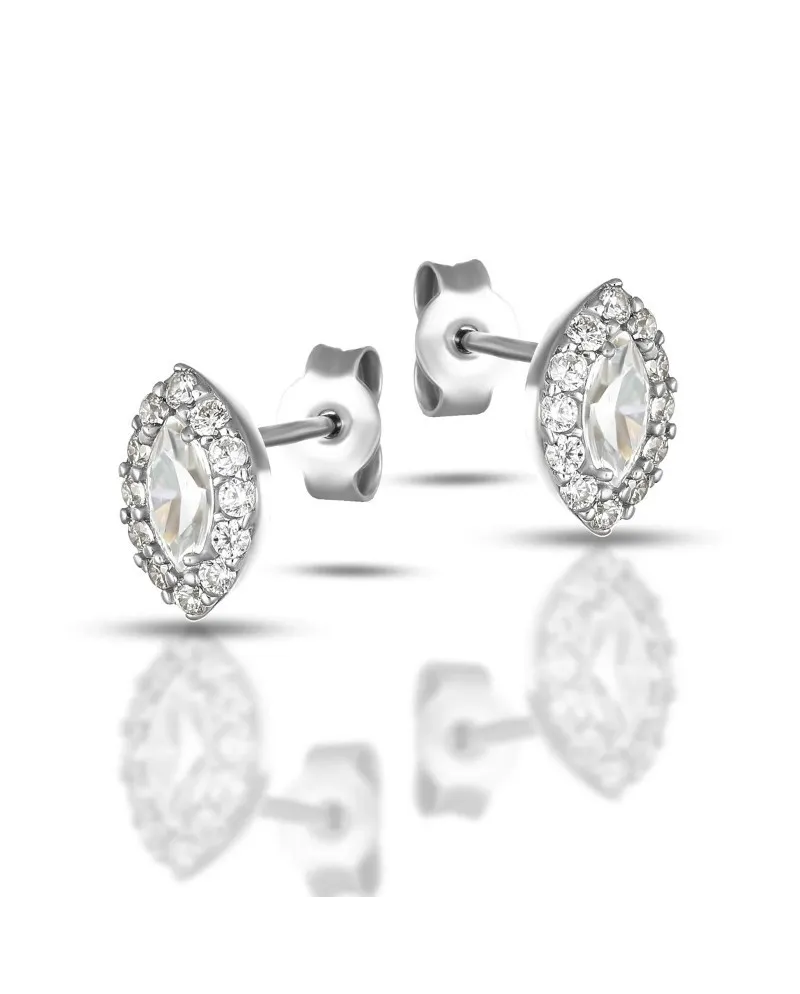 Orecchini a Lobo Dana in Oro Bianco con Punto Luce Swarovski Contornato