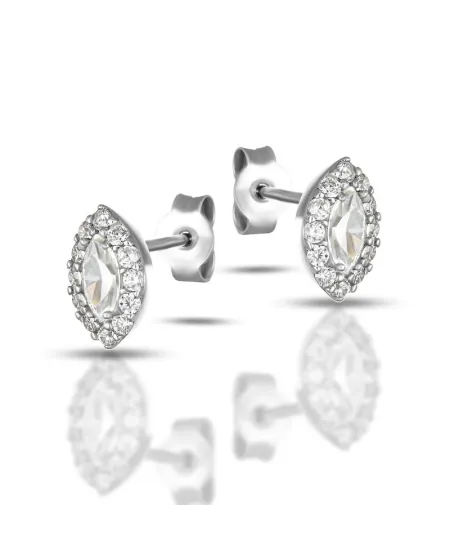 Orecchini a Lobo Dana in Oro Bianco con Punto Luce Swarovski Contornato